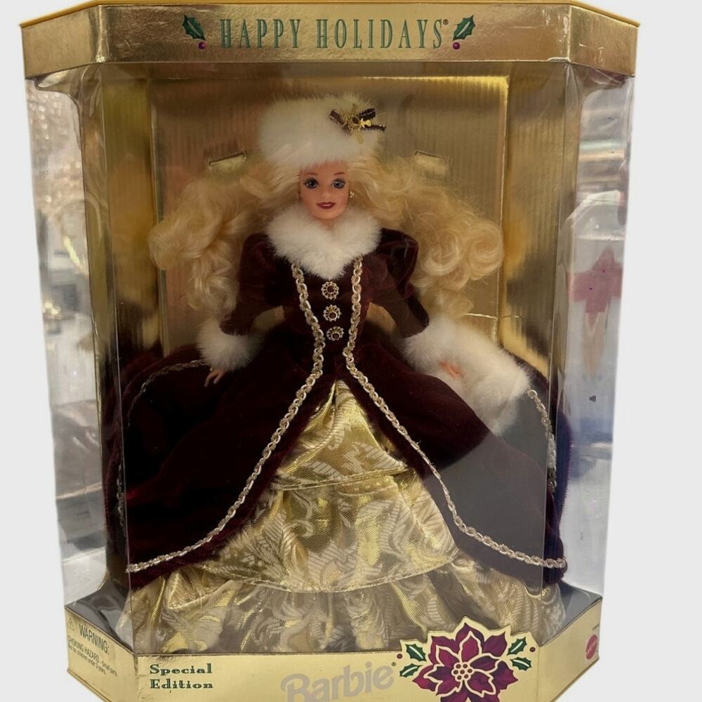 1996 Happy Holidays Barbie Purple Eyes Special Edition NIB Box Wear